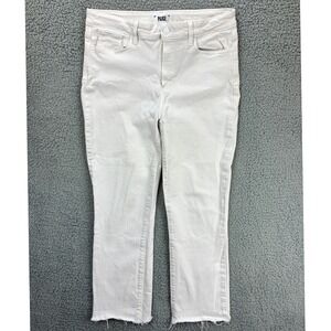 Paige Cindy Crop Straight Leg Jeans Womens 31 White Raw Hem Denim High Rise